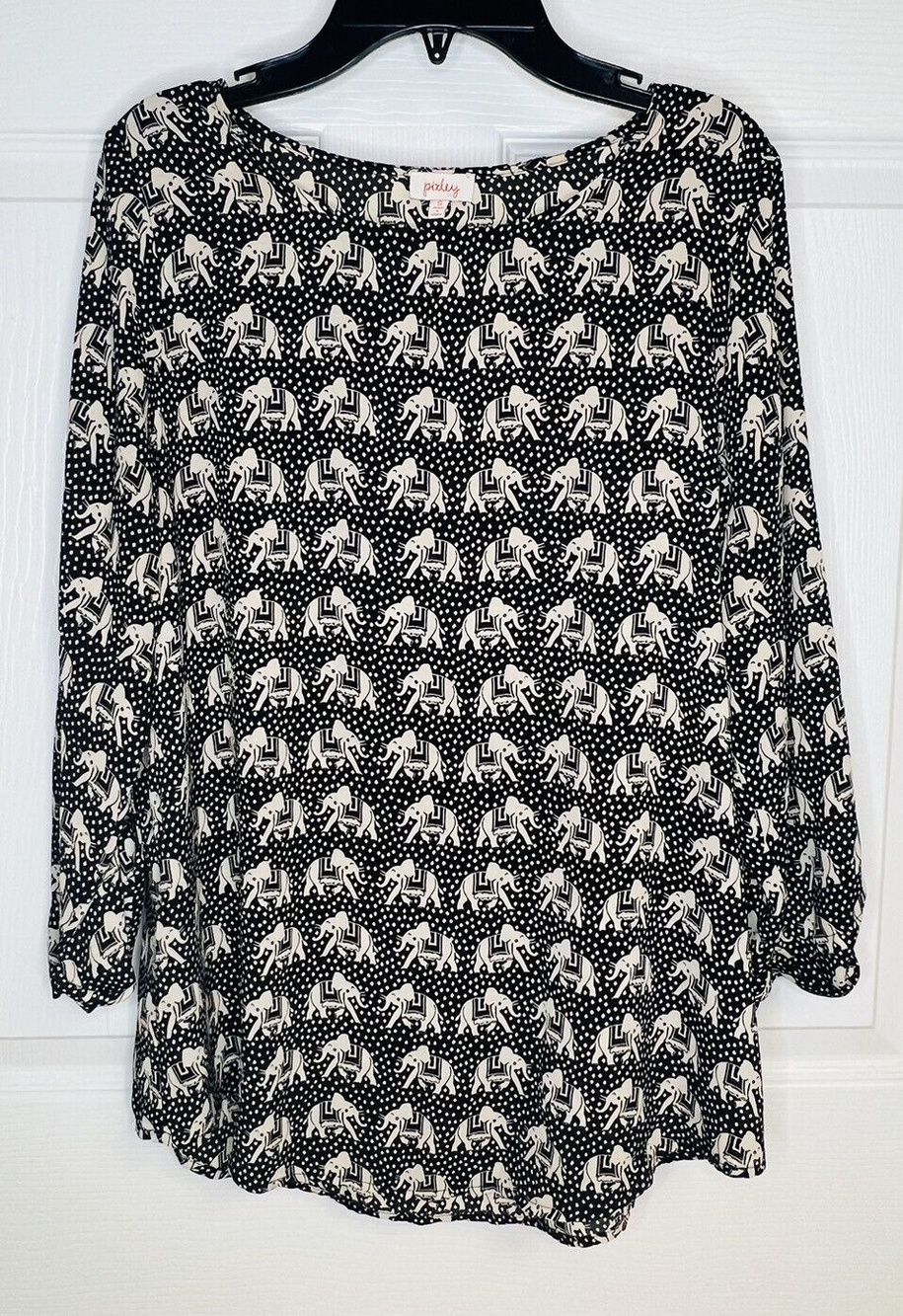 Pixley Womens Size Small Elephant Print Open Cardigan 3/4 Cuffed Tab Sleeves